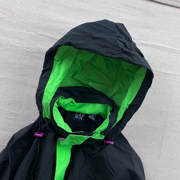 GAP Other - Vintage Gap‎ Colorblock Windbreaker Jacket Black Neon Green Hooded Mens Large